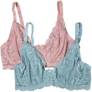 Curve Muse Pink Blue Lace Underwire Full Coverage Bra Set of 2 38DD‎